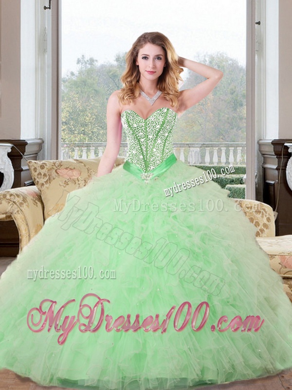 Remarkable Beading and Ruffles Sweetheart 2016 Quinceanera Dresses in Apple Green