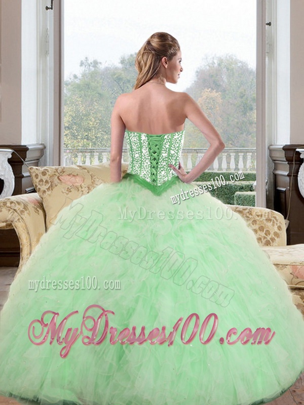 Remarkable Beading and Ruffles Sweetheart 2016 Quinceanera Dresses in Apple Green