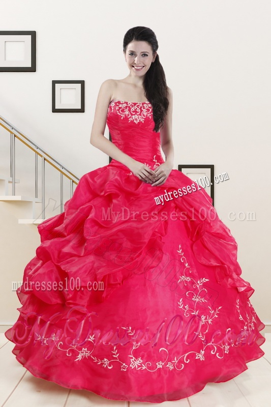 2016 Modest Sweetheart Embroidery Quinceanera Dress in Hot Pink