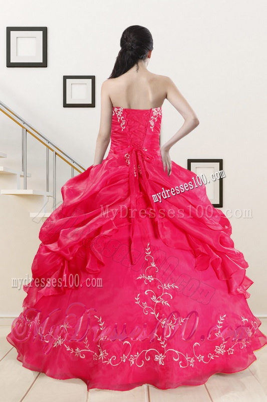 2016 Modest Sweetheart Embroidery Quinceanera Dress in Hot Pink