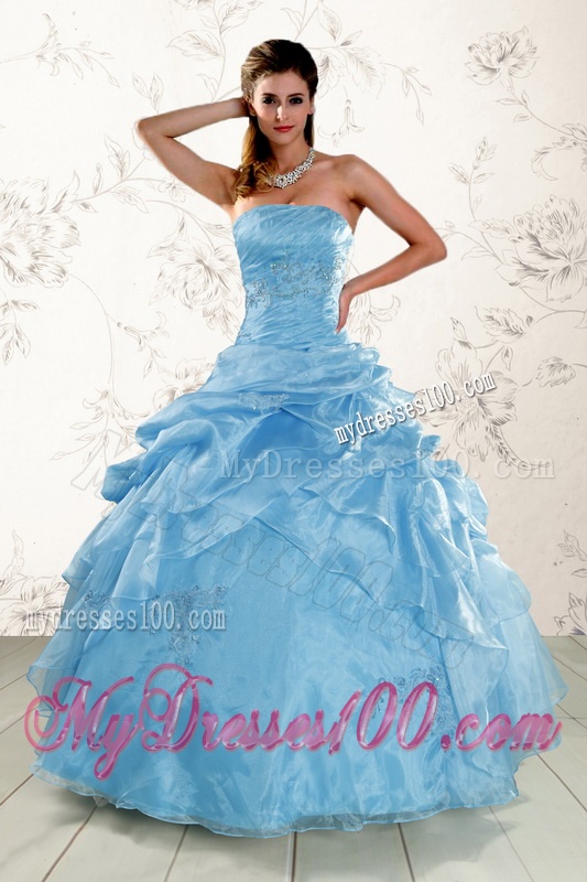 2016 Hot Sale Appliques Quinceanera Dresses in Aqua Blue