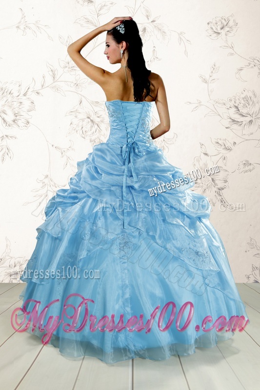 2016 Hot Sale Appliques Quinceanera Dresses in Aqua Blue