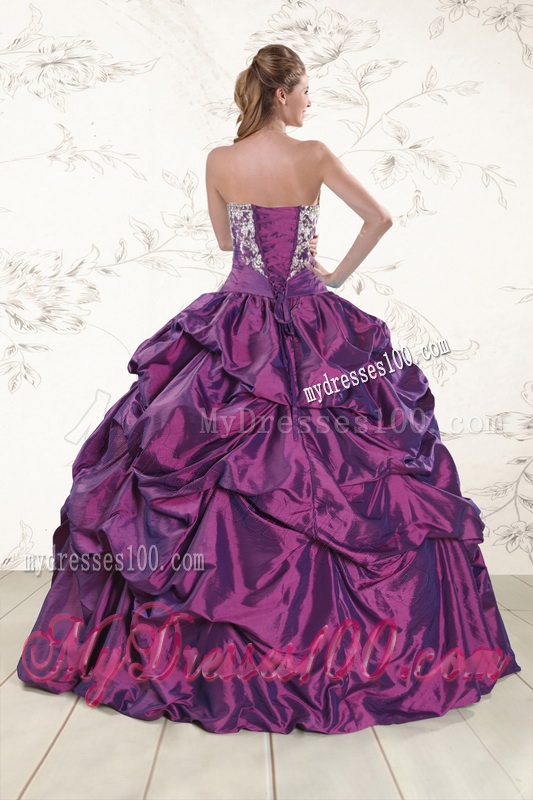 2016 Strapless Embroidery Quinceanera Dresses in Purple