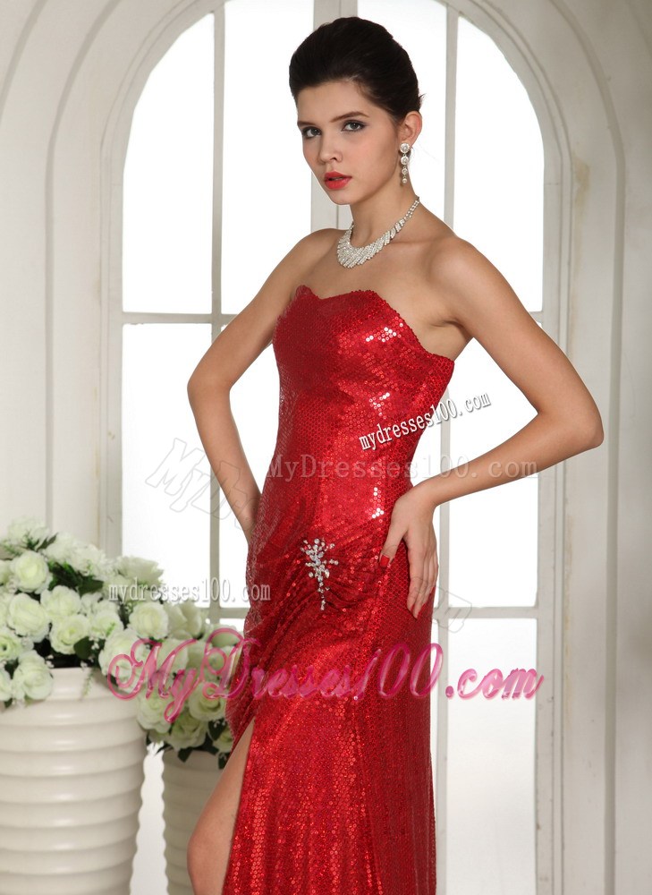 Custom Made Slit Paillette Over Skirt 2013 Celebrity Prom Celebrity Dress With Red