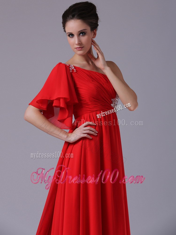 One Shoulder Empire Beading Red Watteau 2013 Celebrity Dress