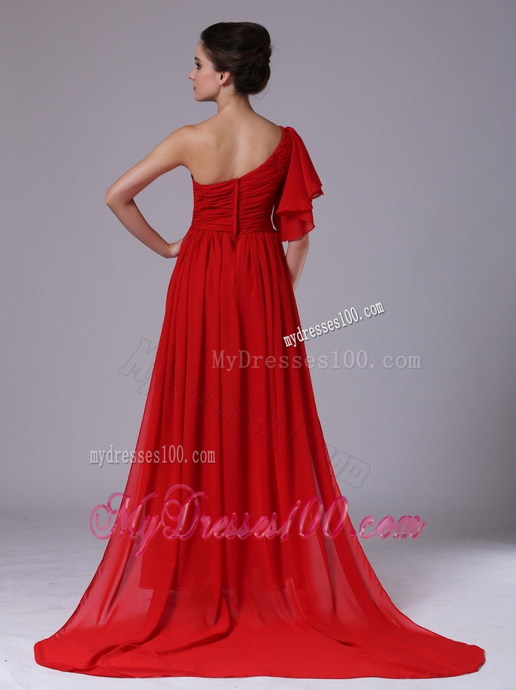 One Shoulder Empire Beading Red Watteau 2013 Celebrity Dress