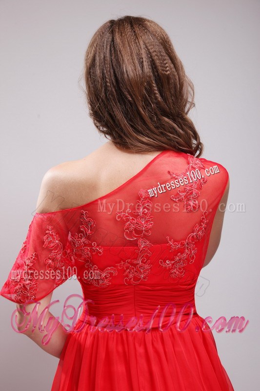 Bright Red Empire Asymmetrical 2013 Celebrity Dress with Appliques
