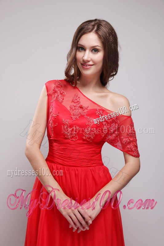 Bright Red Empire Asymmetrical 2013 Celebrity Dress with Appliques