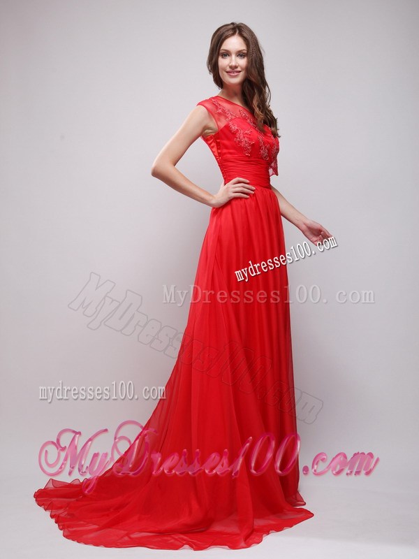 Bright Red Empire Asymmetrical 2013 Celebrity Dress with Appliques