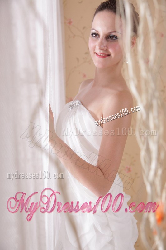 White Princess Strapless Chapel Train Rhinestones Prom Celebrity Dress