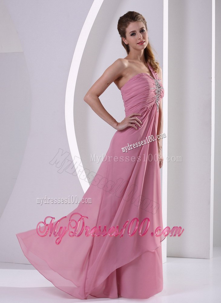 Rose Pink One Shoulder 2013 Prom Celebrity Dress With Beading