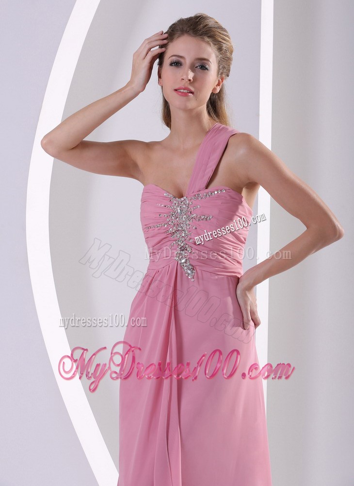 Rose Pink One Shoulder 2013 Prom Celebrity Dress With Beading