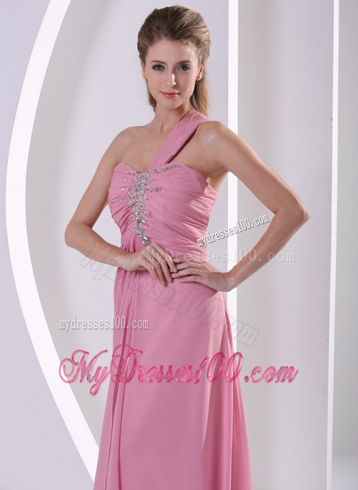 Rose Pink One Shoulder 2013 Prom Celebrity Dress With Beading