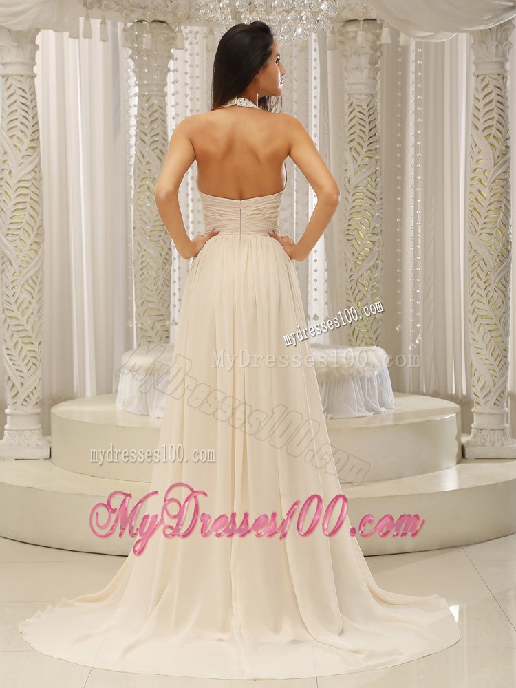 Halter Top With Beaded Ruched Bodice For Beautiful Prom Dress Customize