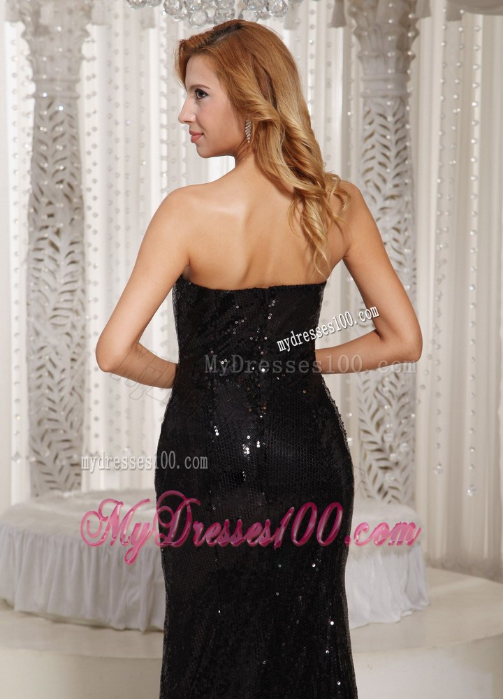 Paillette Over Skirt Sheath Sweetheart Court Train Prom Dress Black For Spring