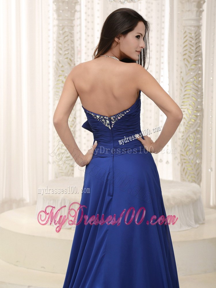 High Slit Beaded Decorate Bust Bowknot Peacock Blue For Prom Dress Customize