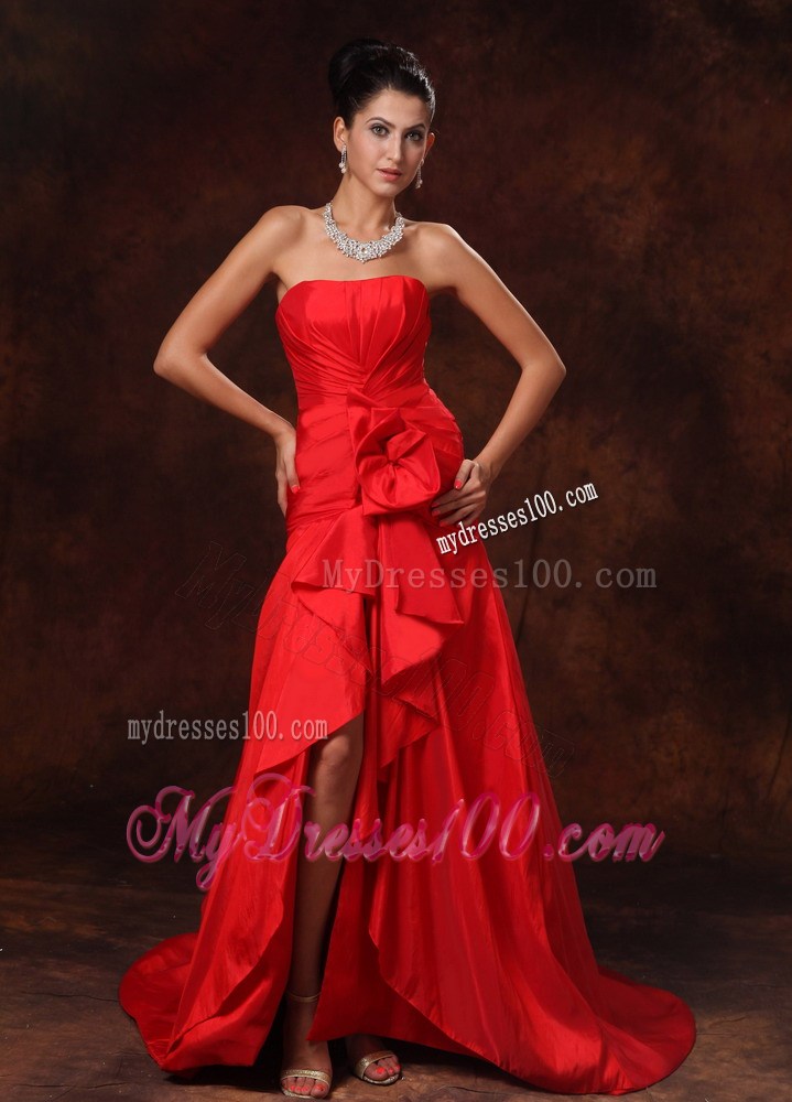 High Slit Column Strapless Celebrity Brush / Sweep Train Ruched 2013 Prom Dress