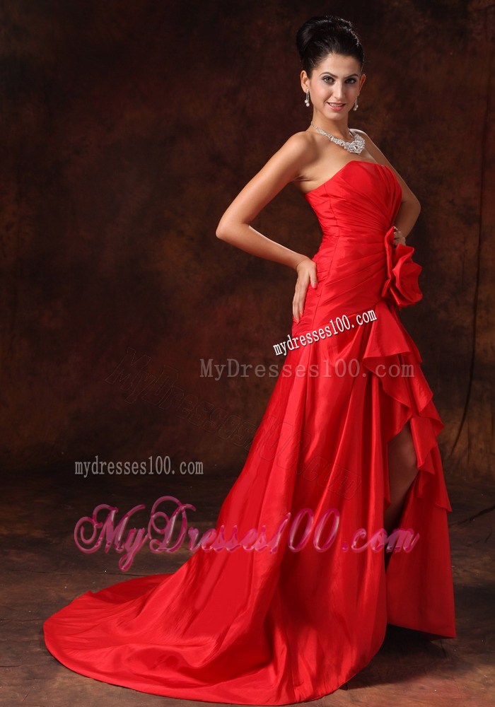 High Slit Column Strapless Celebrity Brush / Sweep Train Ruched 2013 Prom Dress