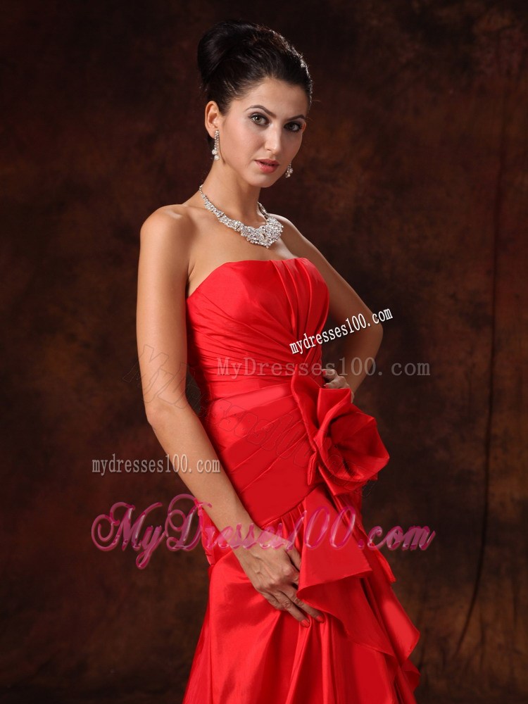 High Slit Column Strapless Celebrity Brush / Sweep Train Ruched 2013 Prom Dress