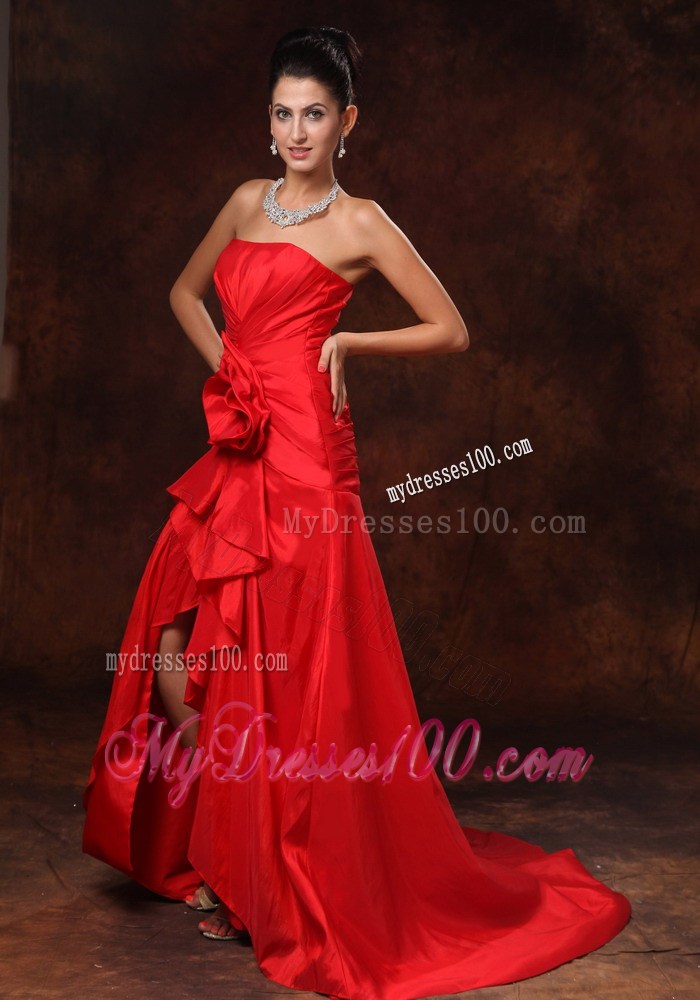 High Slit Column Strapless Celebrity Brush / Sweep Train Ruched 2013 Prom Dress