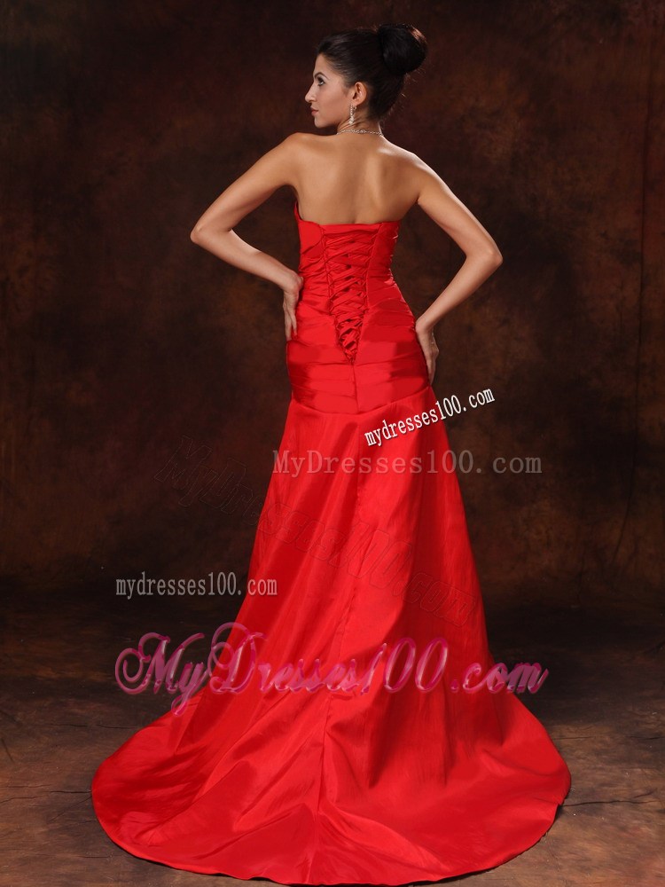 High Slit Column Strapless Celebrity Brush / Sweep Train Ruched 2013 Prom Dress