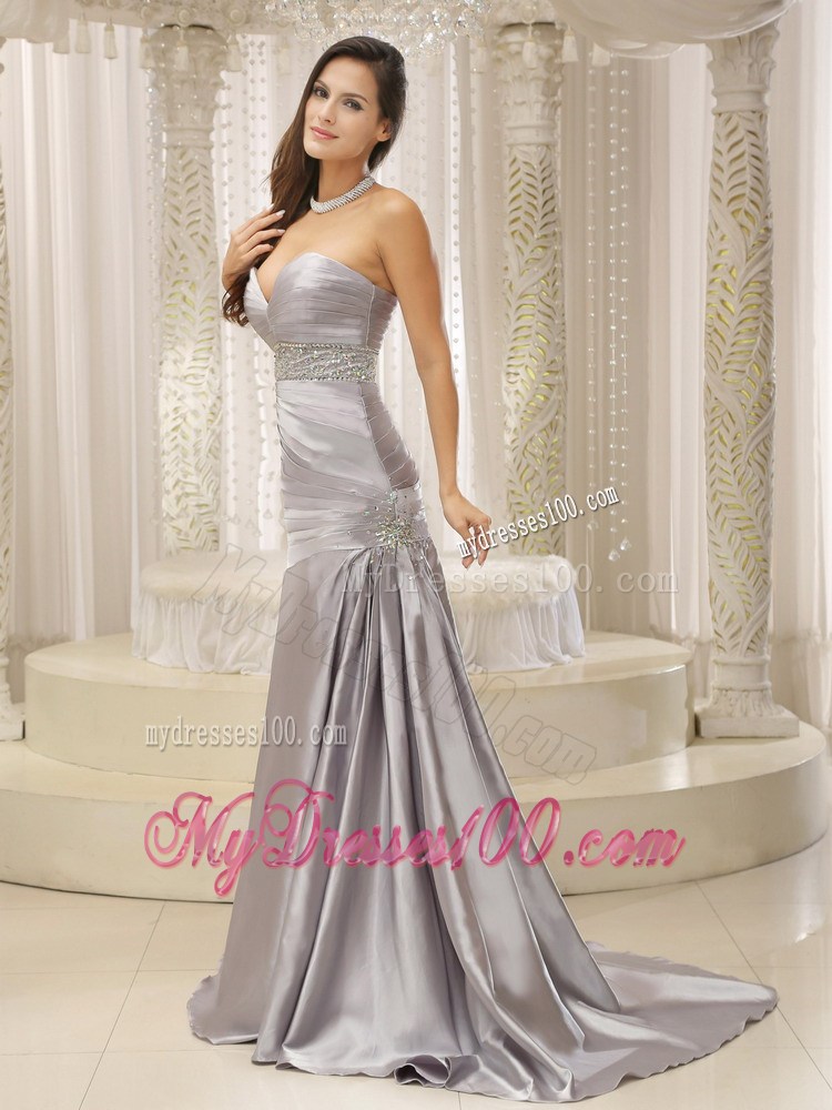 Modest Mermaid Sweetheart Ruched Bodice Beaded Decorate Celebrity Dress