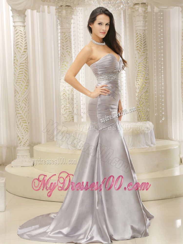 Modest Mermaid Sweetheart Ruched Bodice Beaded Decorate Celebrity Dress