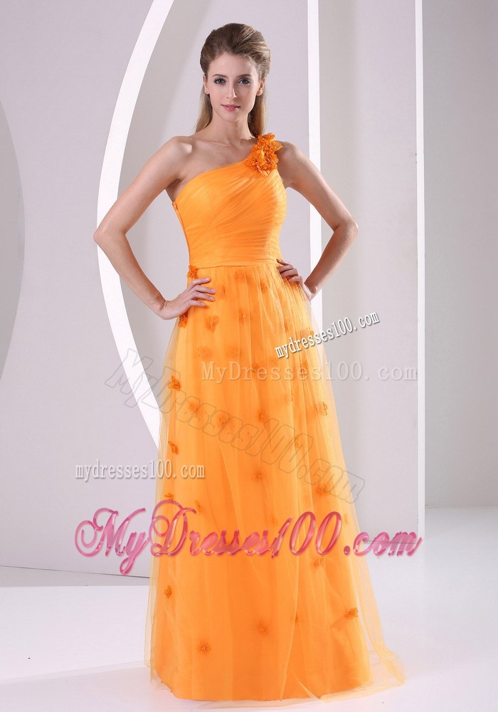 Orange Hand Made Flowers One Shoulder 2013 Prom Celebrity Dress