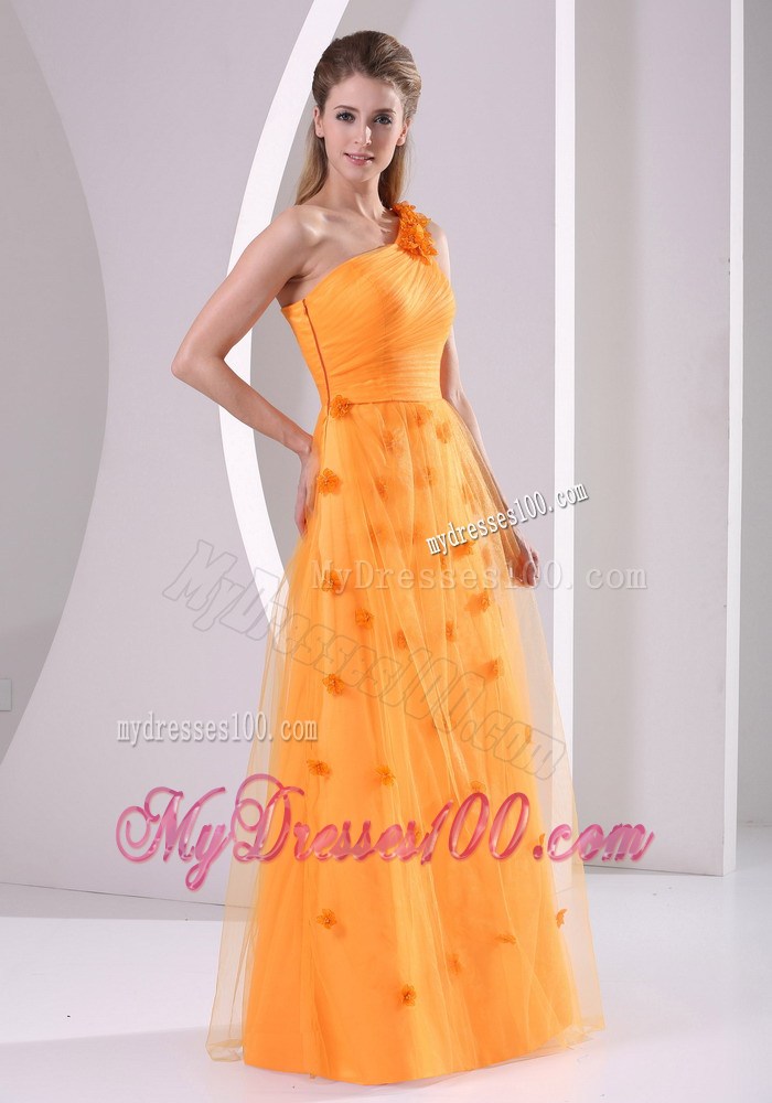 Orange Hand Made Flowers One Shoulder 2013 Prom Celebrity Dress