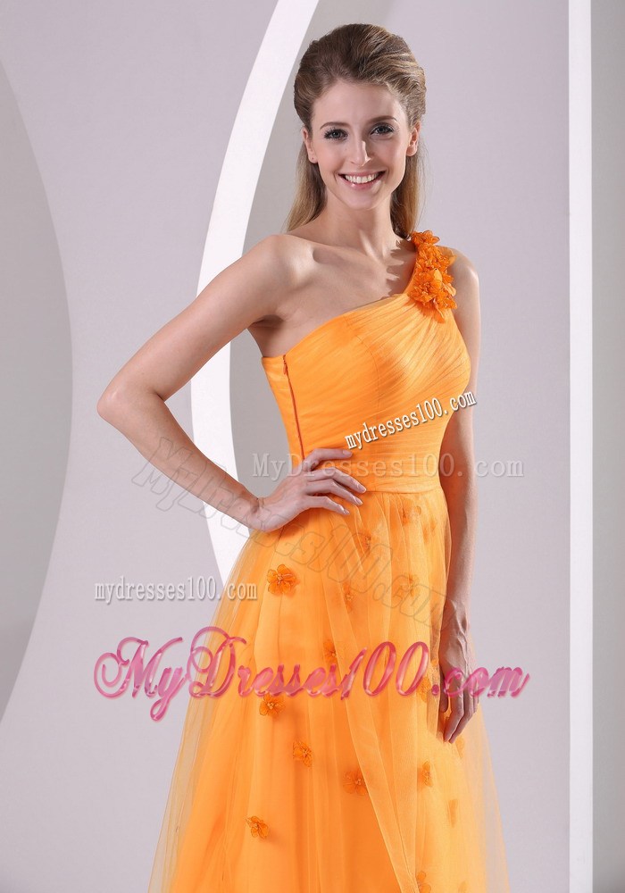 Orange Hand Made Flowers One Shoulder 2013 Prom Celebrity Dress