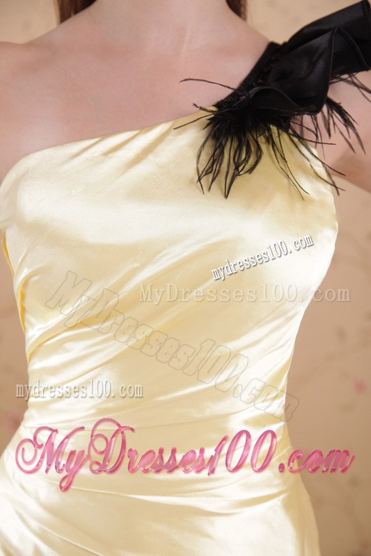 Light Yellow Column Sheath One Shoulder Ruched Celebrity Dress