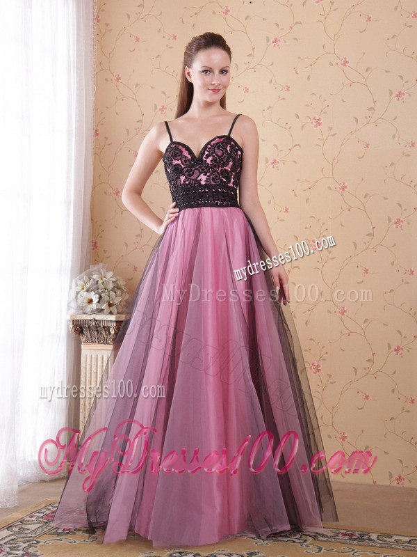 Rose Pink Princess Spaghetti Straps Floor-length Celebrity Dress