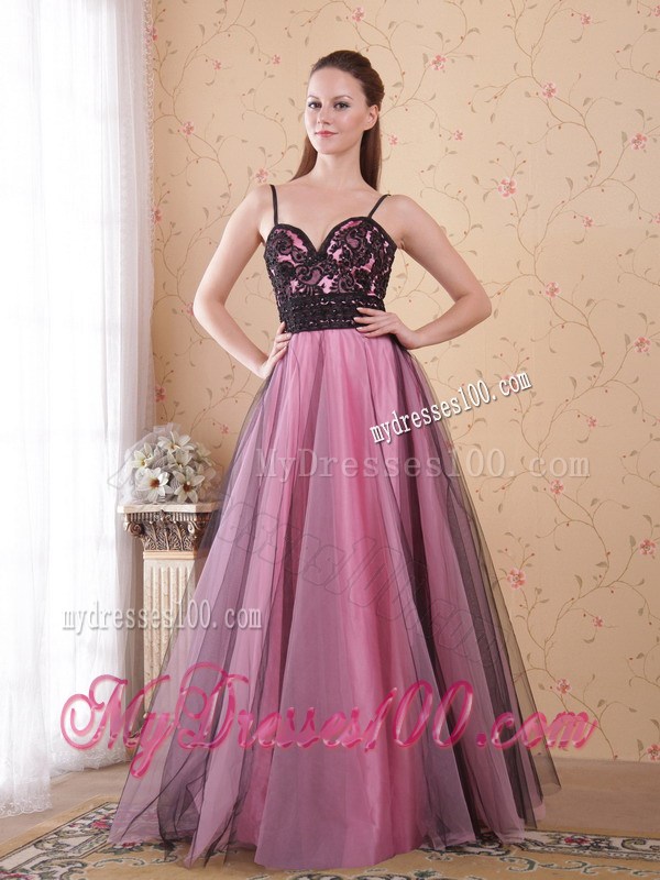 Rose Pink Princess Spaghetti Straps Floor-length Celebrity Dress