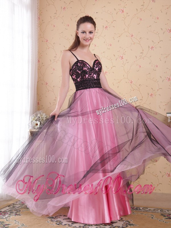Rose Pink Princess Spaghetti Straps Floor-length Celebrity Dress