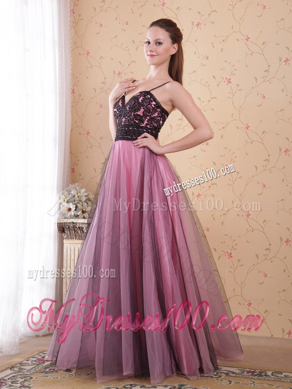 Rose Pink Princess Spaghetti Straps Floor-length Celebrity Dress