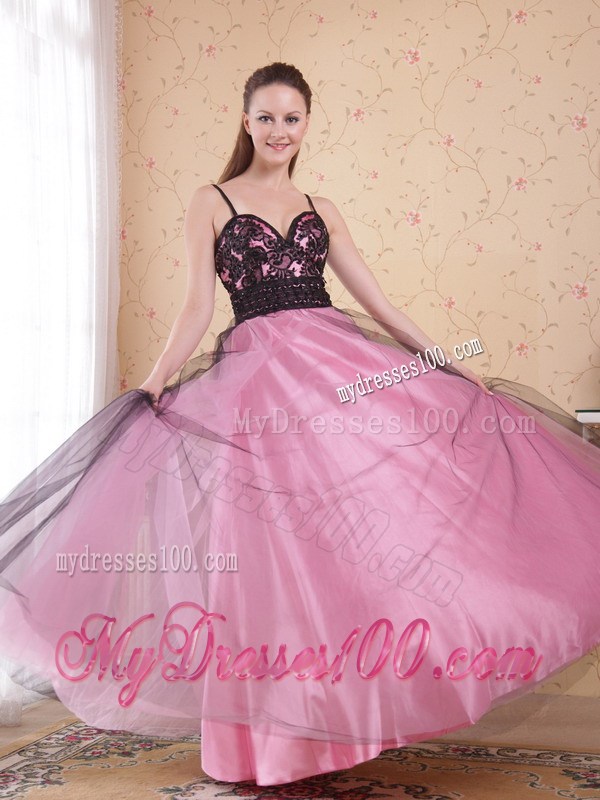 Rose Pink Princess Spaghetti Straps Floor-length Celebrity Dress