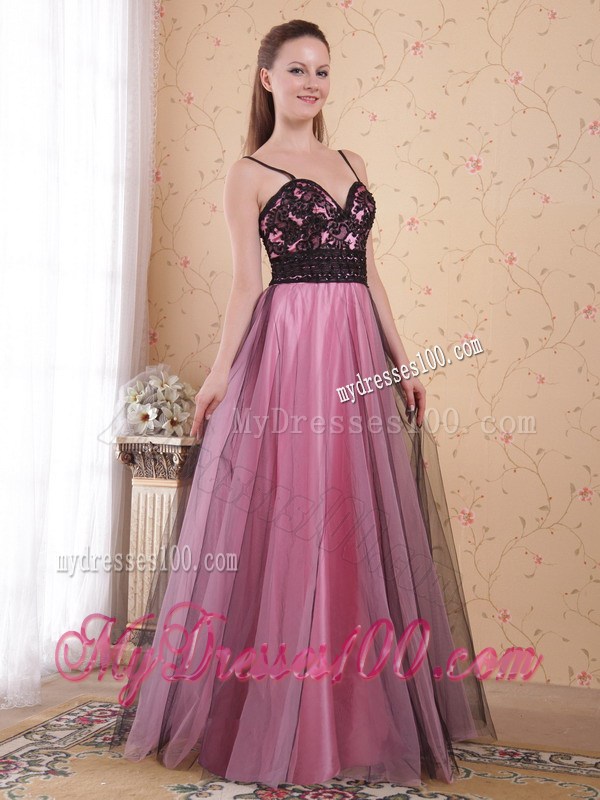 Rose Pink Princess Spaghetti Straps Floor-length Celebrity Dress