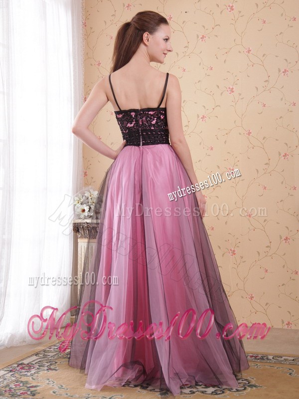 Rose Pink Princess Spaghetti Straps Floor-length Celebrity Dress