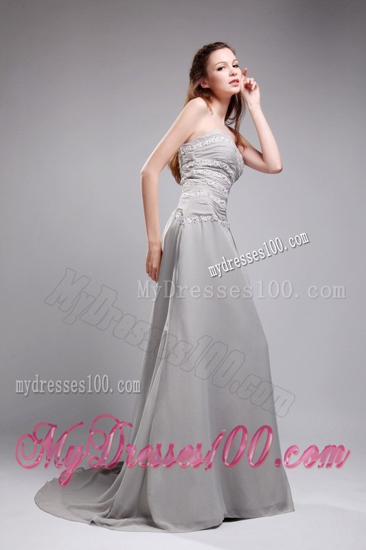Empire Sweetheart Brush Train Appliques Grey Prom Celebrity Dress 2013