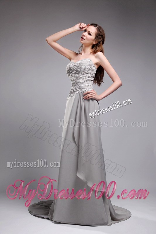 Empire Sweetheart Brush Train Appliques Grey Prom Celebrity Dress 2013