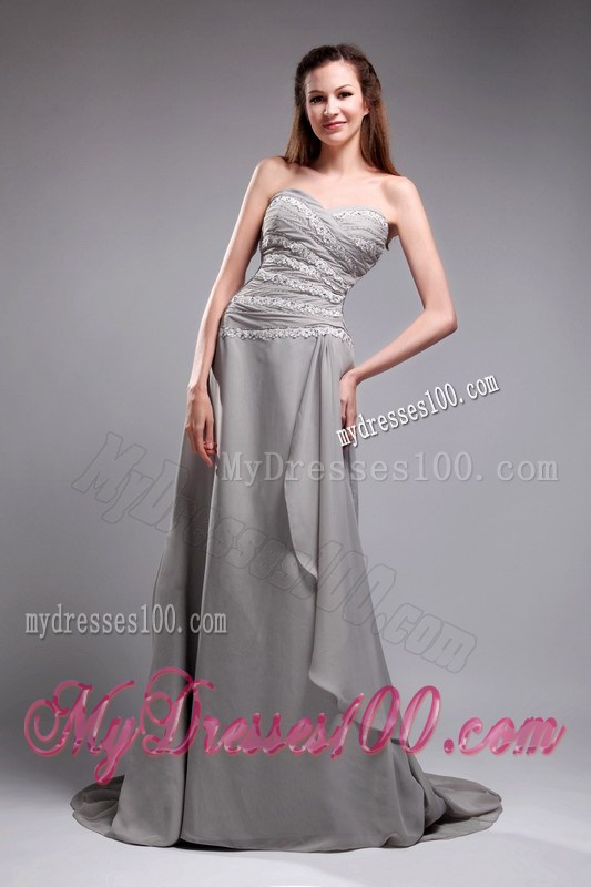 Empire Sweetheart Brush Train Appliques Grey Prom Celebrity Dress 2013