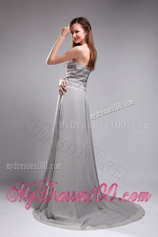 Empire Sweetheart Brush Train Appliques Grey Prom Celebrity Dress 2013