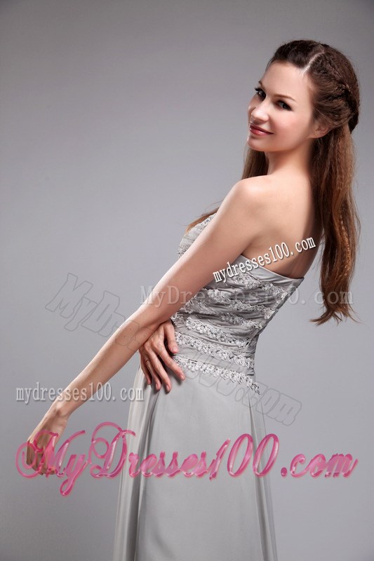 Empire Sweetheart Brush Train Appliques Grey Prom Celebrity Dress 2013