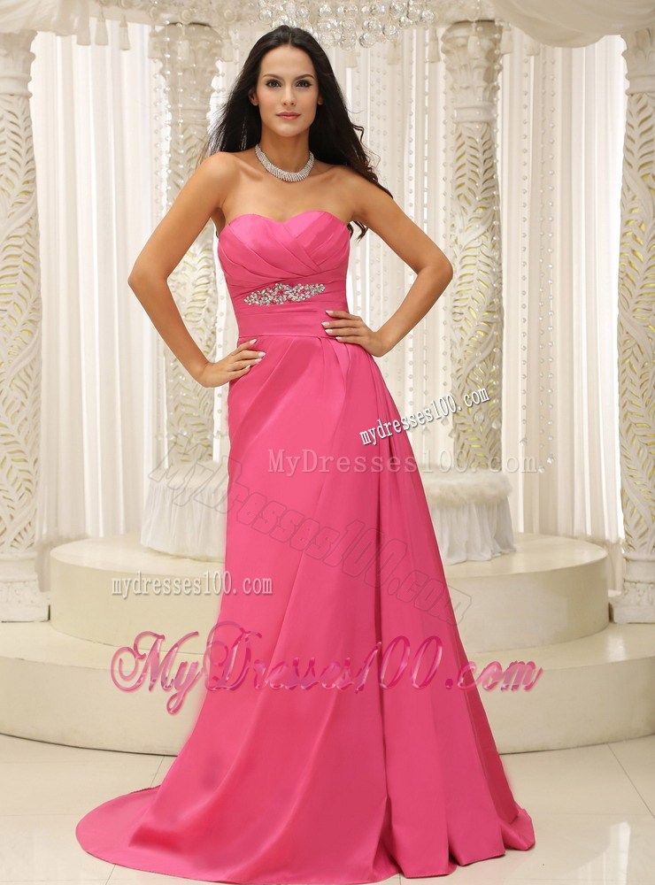 Elegant Rose Pink Sweetheart Ruched Bodice Appliques Celebrity Dress