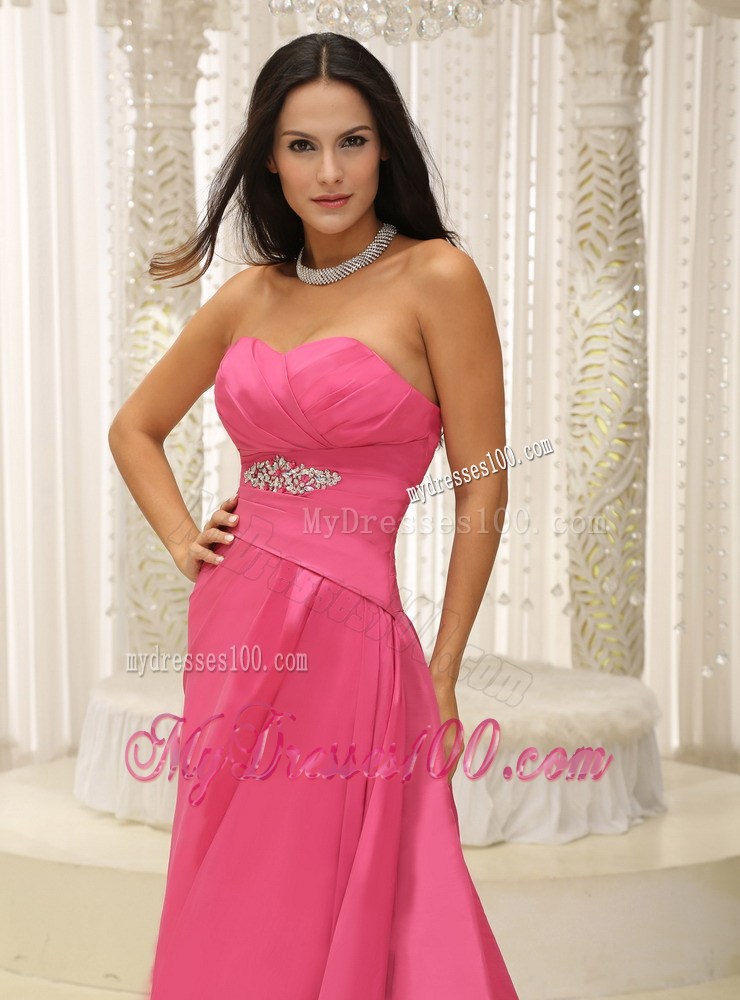 Elegant Rose Pink Sweetheart Ruched Bodice Appliques Celebrity Dress