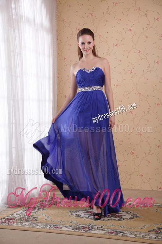 Royal Blue Empire Sweetheart Beading and Ruched Prom Celebrity Dress