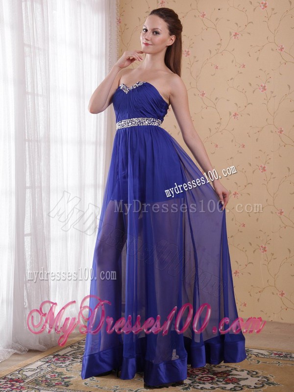 Royal Blue Empire Sweetheart Beading and Ruched Prom Celebrity Dress