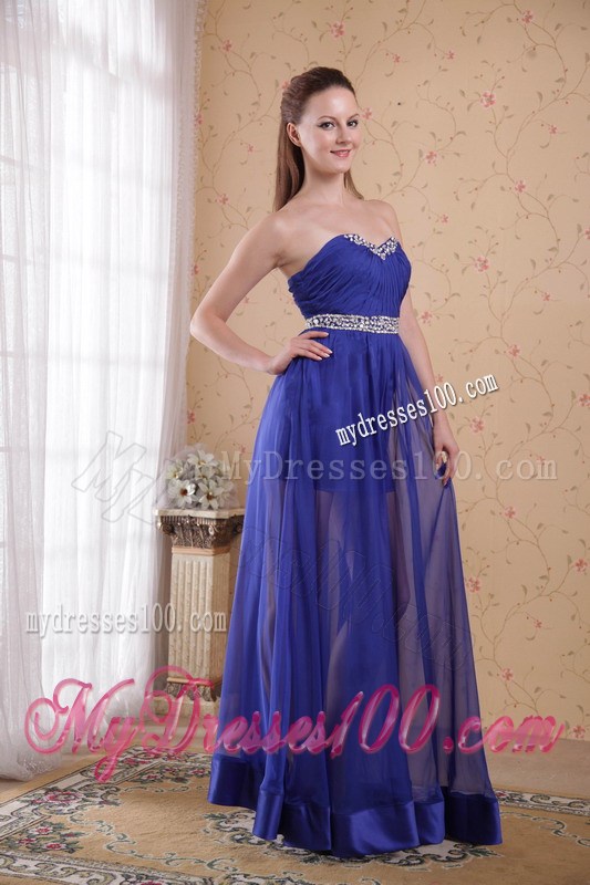Royal Blue Empire Sweetheart Beading and Ruched Prom Celebrity Dress