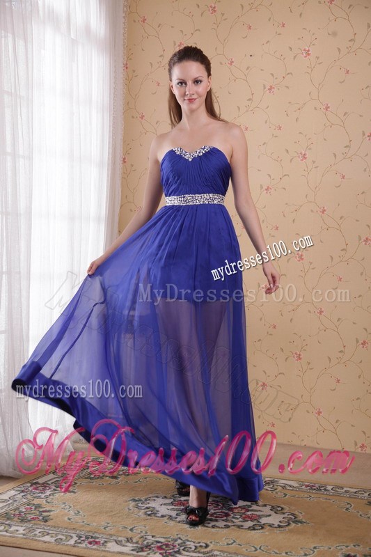 Royal Blue Empire Sweetheart Beading and Ruched Prom Celebrity Dress