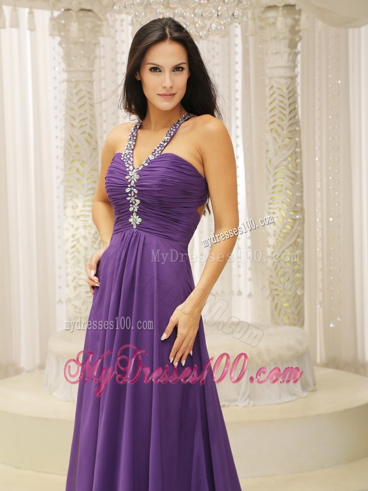 V-neck Beaded Decorate Shoulder Ruched Bodice For Modest Celebrity Dress
